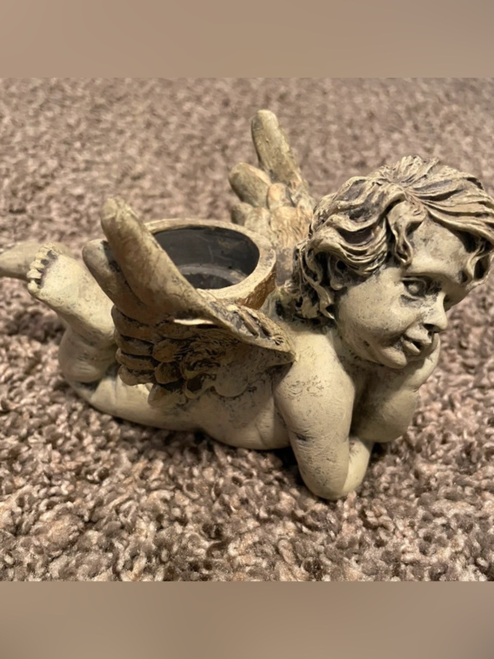 Decorative Cherub Angel Figure Candle Holder in a Stone Effect